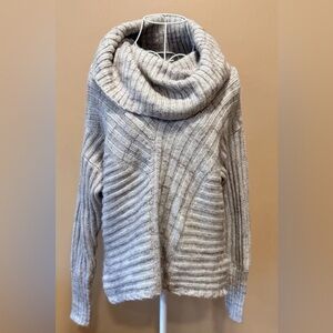 Hinge Ribbed Knit Cowl Neck Sweater Ivory Tan Size Small